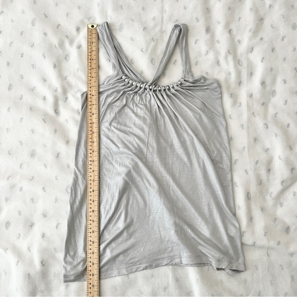 French Connection Mod Silver Halter Glam Boho Blouse w/ Beaded Detail – Medium - Picture 9 of 11